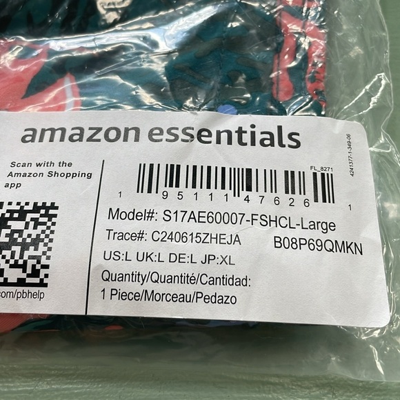 Amazon Essentials Mens 9" Quick-Dry Swim Trunk Teal Coral Tropical Print L NEW - Picture 8 of 10